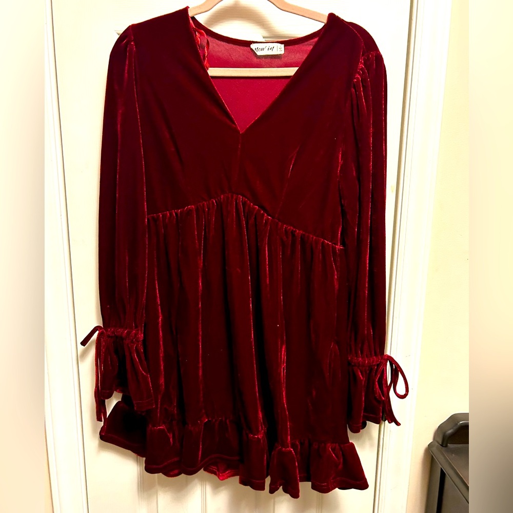 dark red velvet babydoll dress
